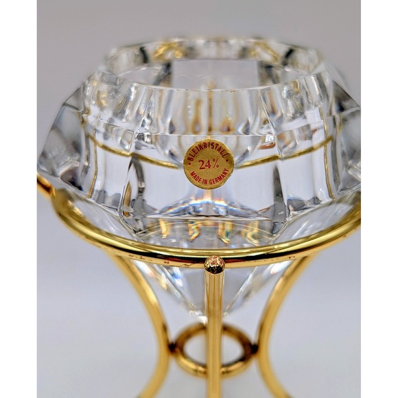 Bleikristall Other - Bleikristall 24% Lead Crystal Diamond Candle Holder Germany Gold Tone Stand